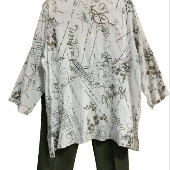 Ali Miles Women Plus Sz 2X Blouse Tunic Top Pockets Button front Tan Black White - Picture 5 of 10